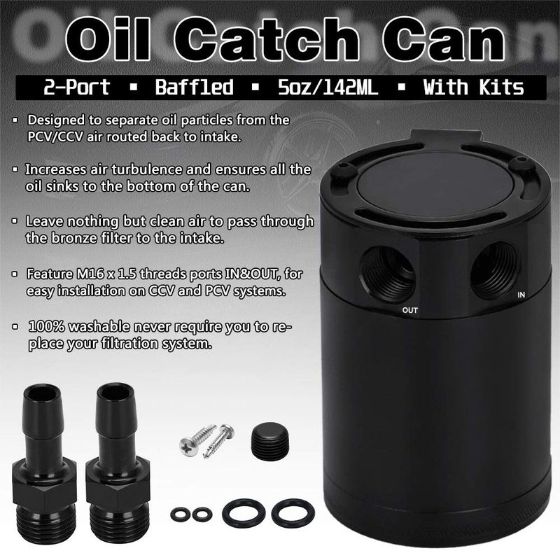 PQY Baffled Oil Catch Can Kit Universal 2 Port Aluminum Oil Separator Reservoir Tank - Image 2